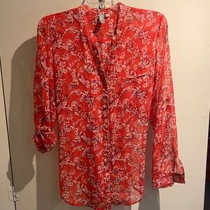 Kut from the Kloth Floral sheer coral Women's blouse
